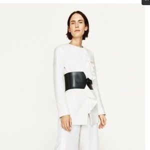 Zara White Ruffle Coat Jacket Size XS NWOT